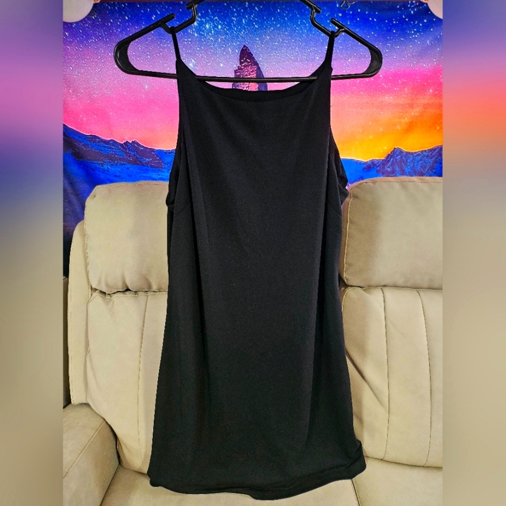Black high neck stretchy mini dress M/L